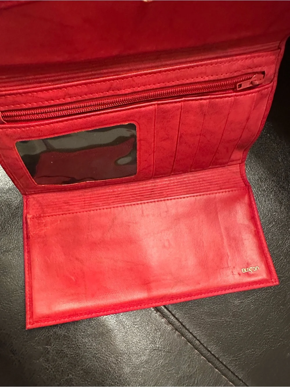 Vintage Buxton Leather Wallet - Genuine Top Grain Cowhide - Red Clutch